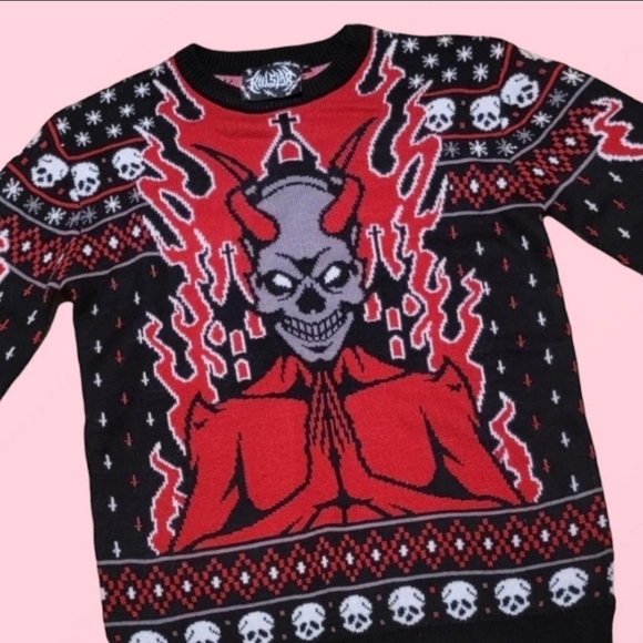 Killstar Festive As Fck AF Goth Holiday Christmas Ugly Pentagram Sweater (S) - Picture 3 of 7